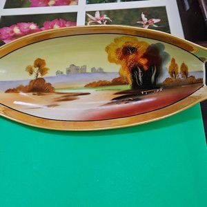 chikaramachi hand painted japanese bread plate/relish dish lusterware band